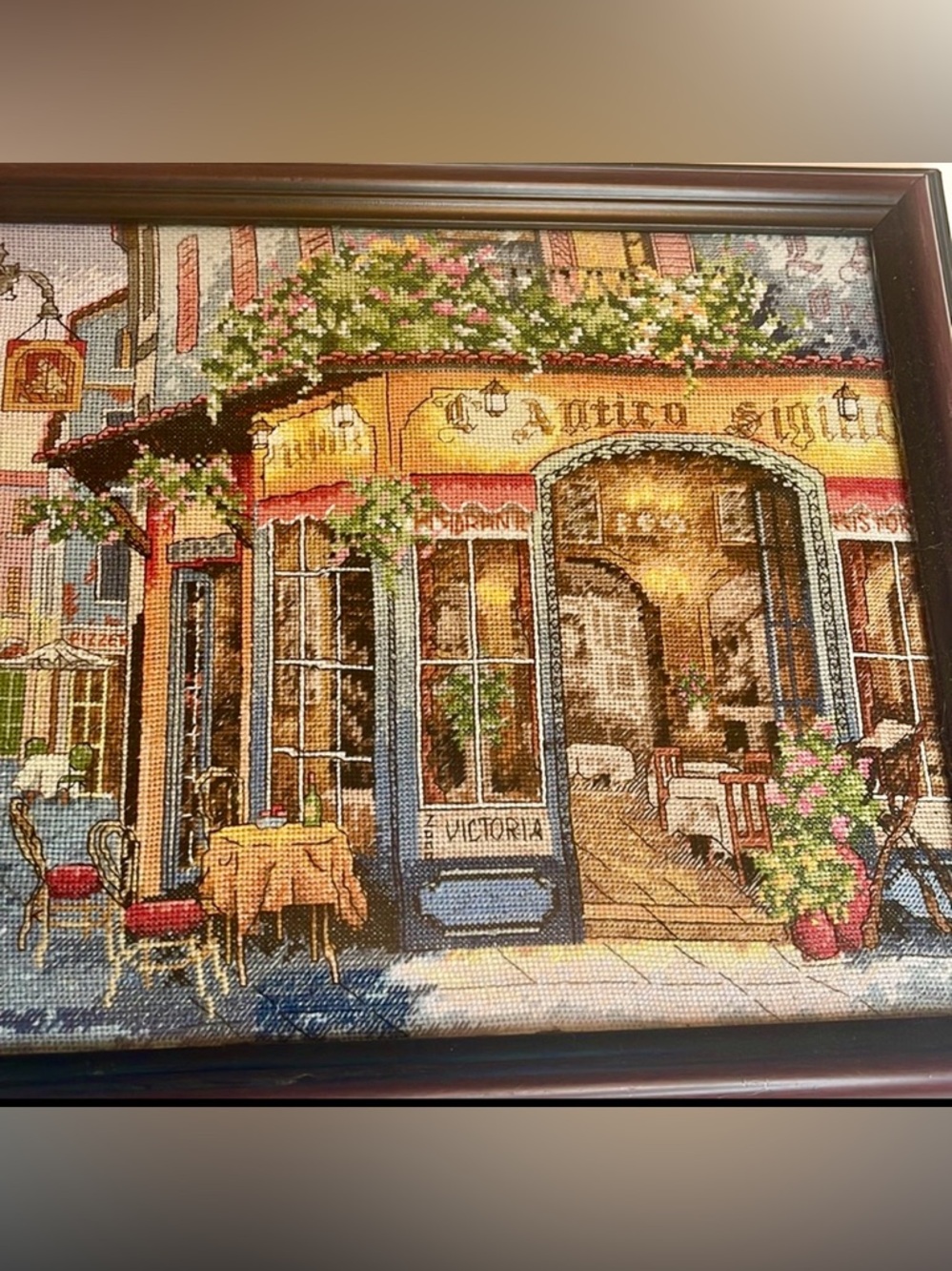 Dimensions Gold Collection Framed Completed Cross-Stitch Piece “European Bistro”